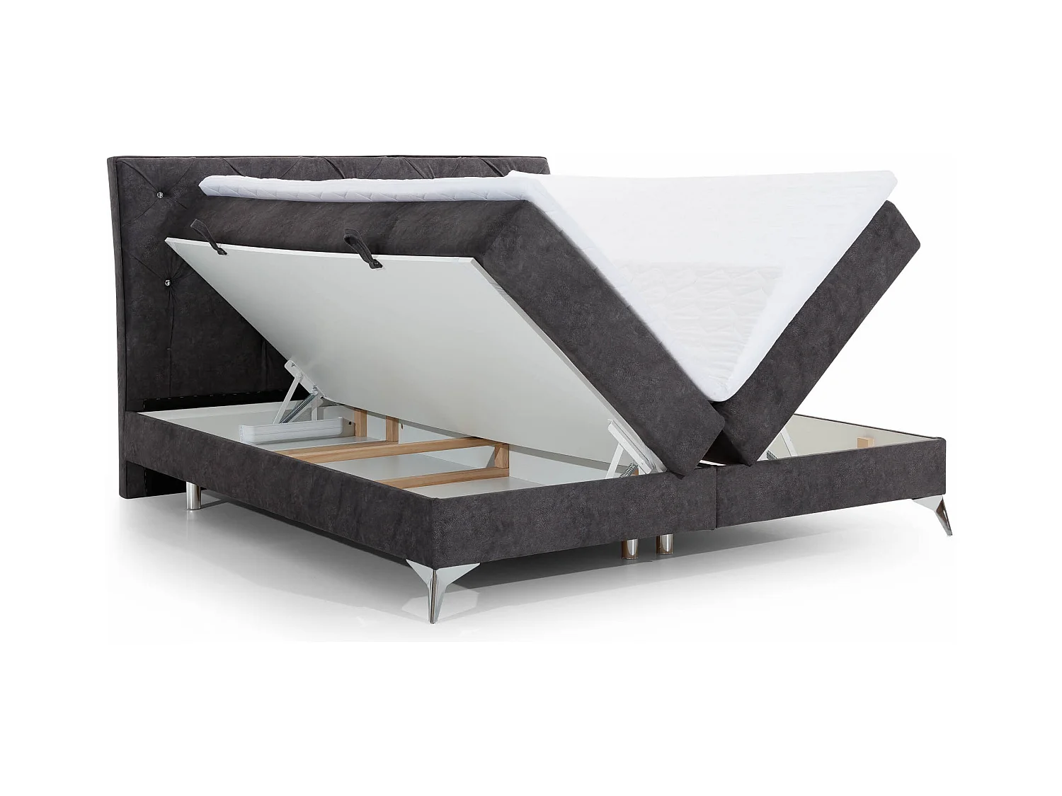 Continental designbed met strass gevoerd hoofdeinde in zwarte Banky-stof-Slapen 160x200cm