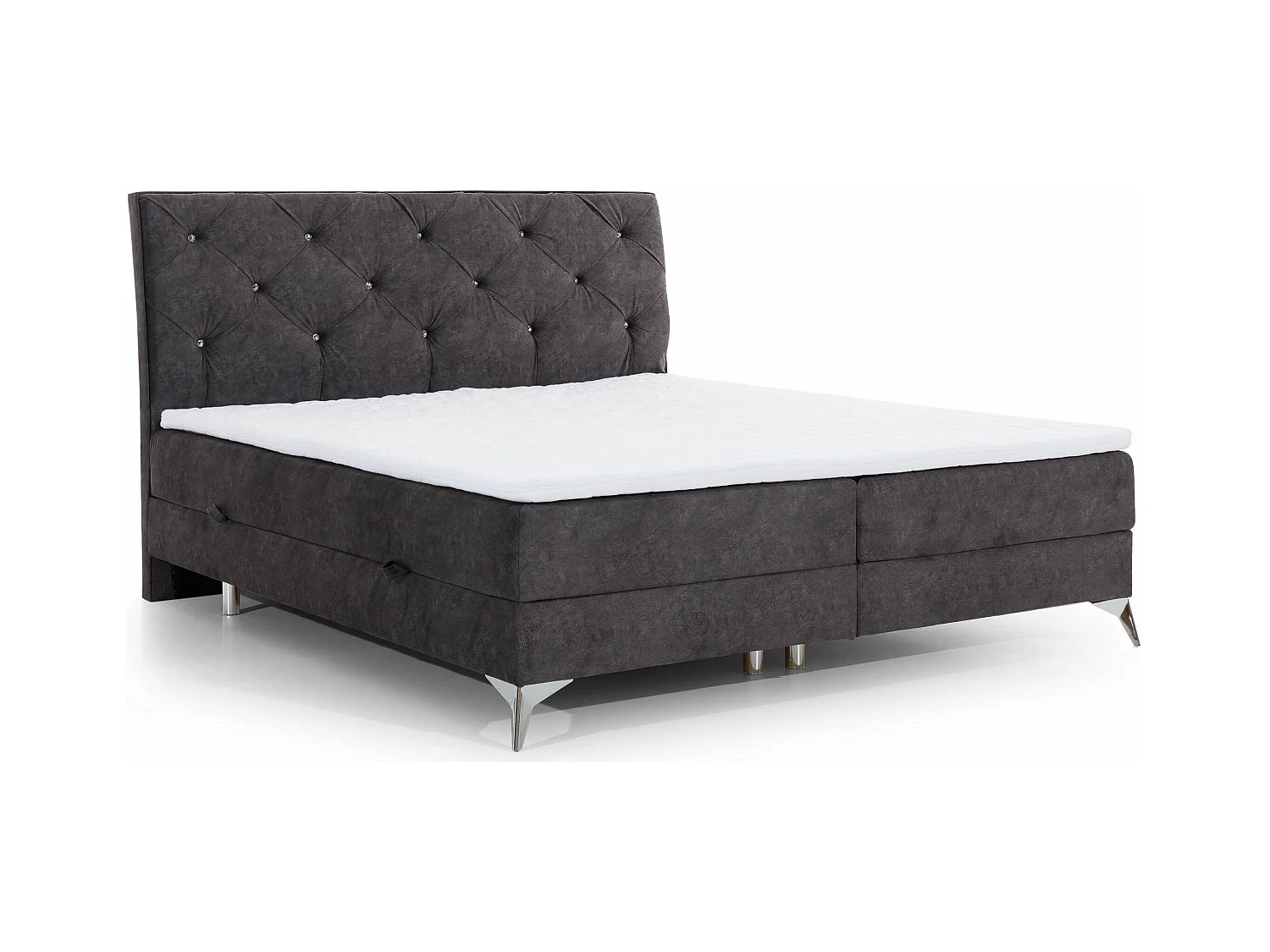 Continental designbed met strass gevoerd hoofdeinde in zwarte Banky-stof-Slapen 160x200cm