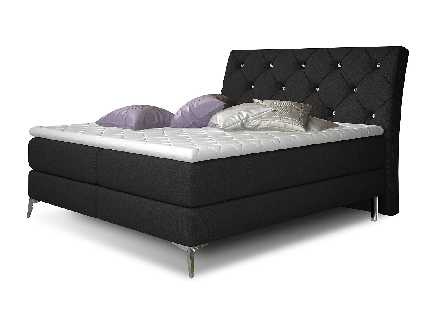Continental designbed met strass gevoerd hoofdeinde in zwarte Banky-stof-Slapen 160x200cm