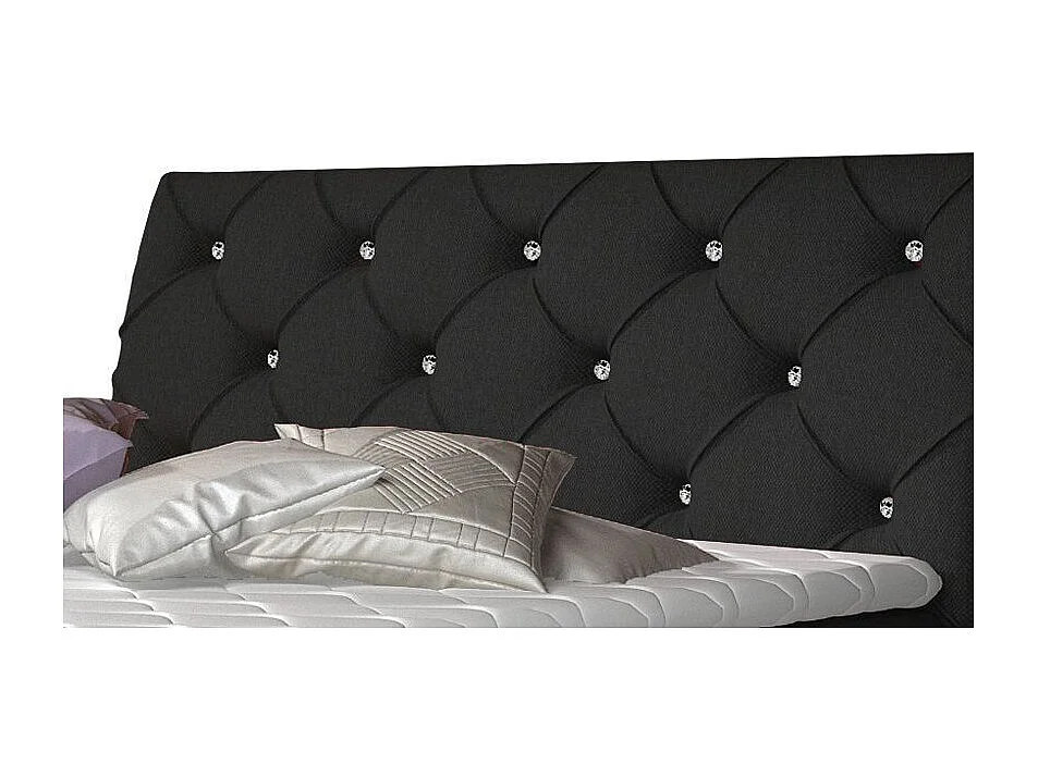 Continental designbed met strass gevoerd hoofdeinde in zwarte Banky-stof-Slapen 160x200cm