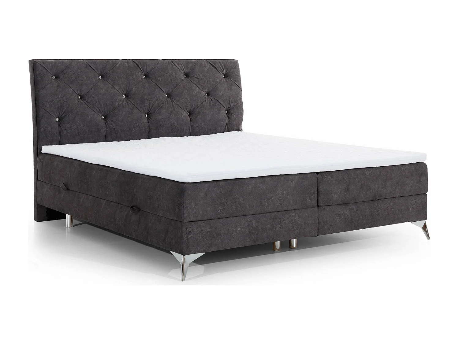 Continental designbed met strass gevoerd hoofdeinde in zwarte Banky-stof-Slapen 160x200cm