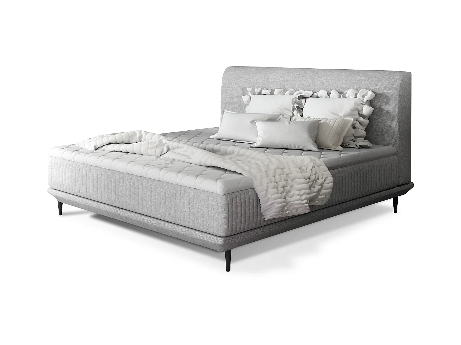 Lit boxspring 160x200 tissu gris clair sommier et matelas inclus Mastera