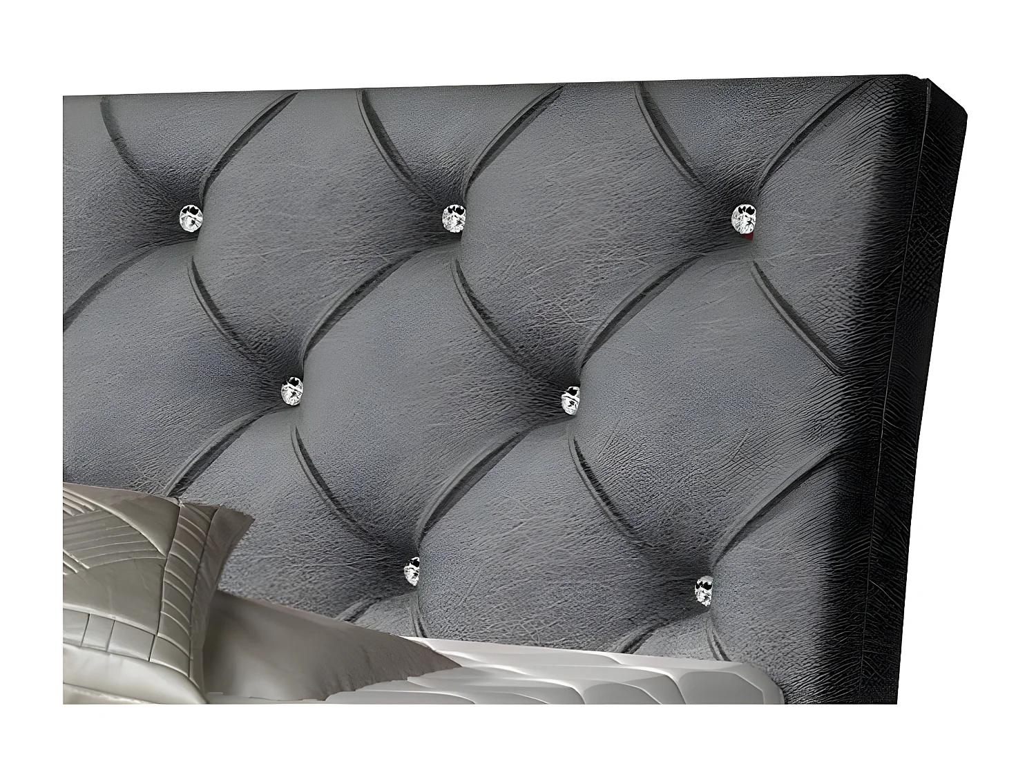 Lit design continental avec tête de lit capitonnée strass tissu gris anthracite Banky-140x200