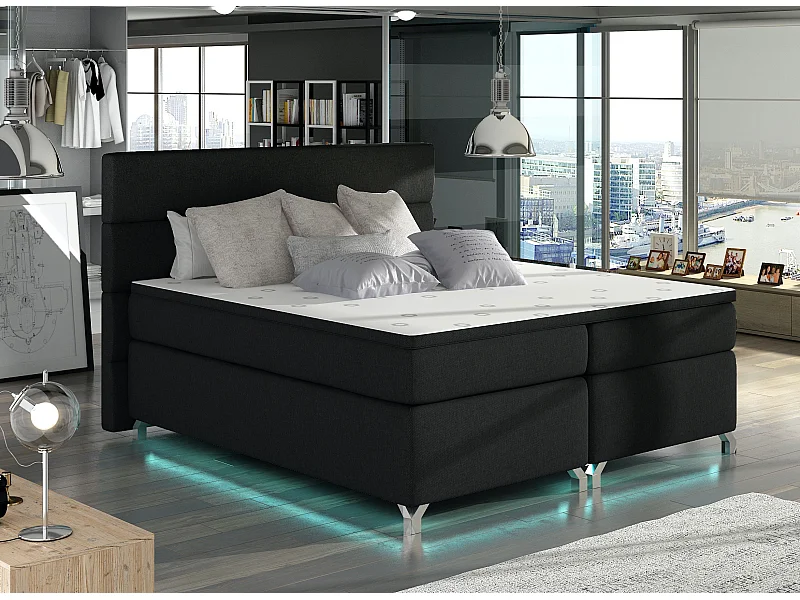 Lit boxspring 140x200 tissu noir Mador
