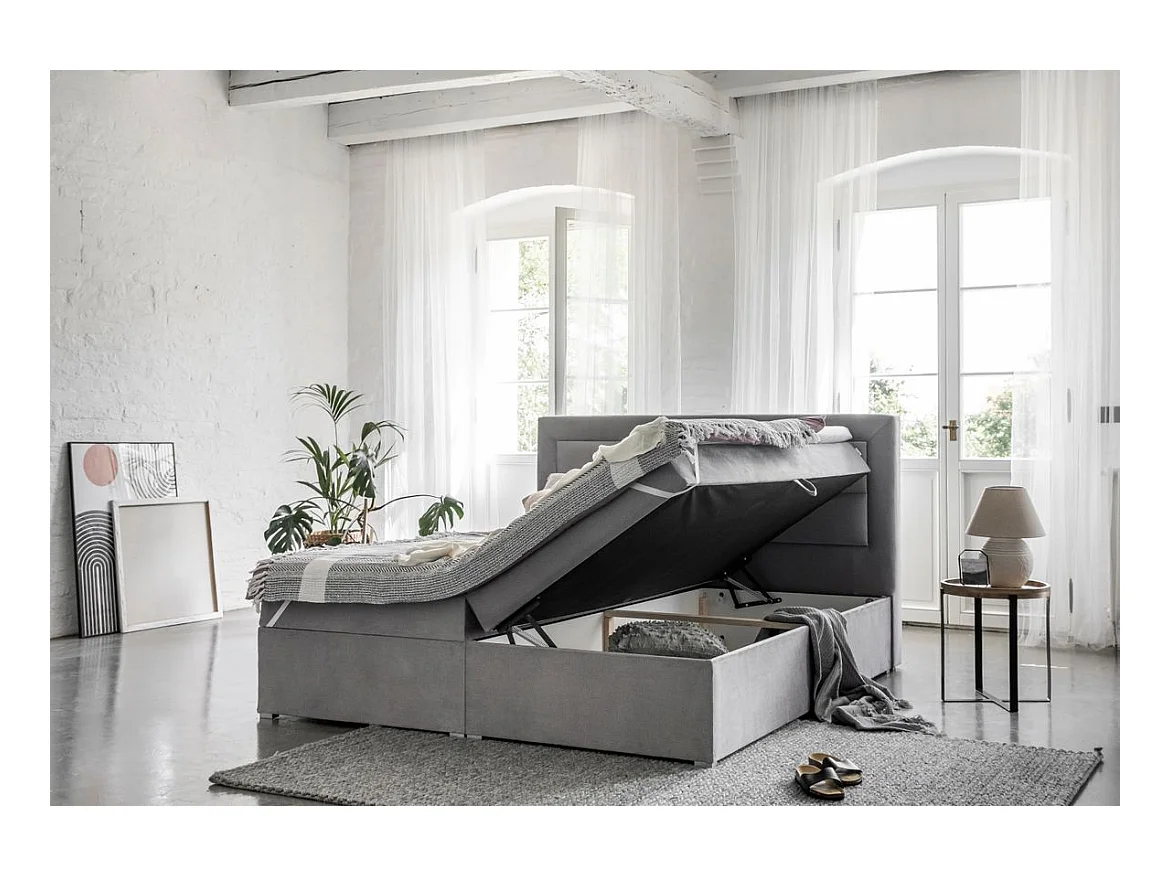Lit continental velours marron clair Balore-Couchage 180x200 cm