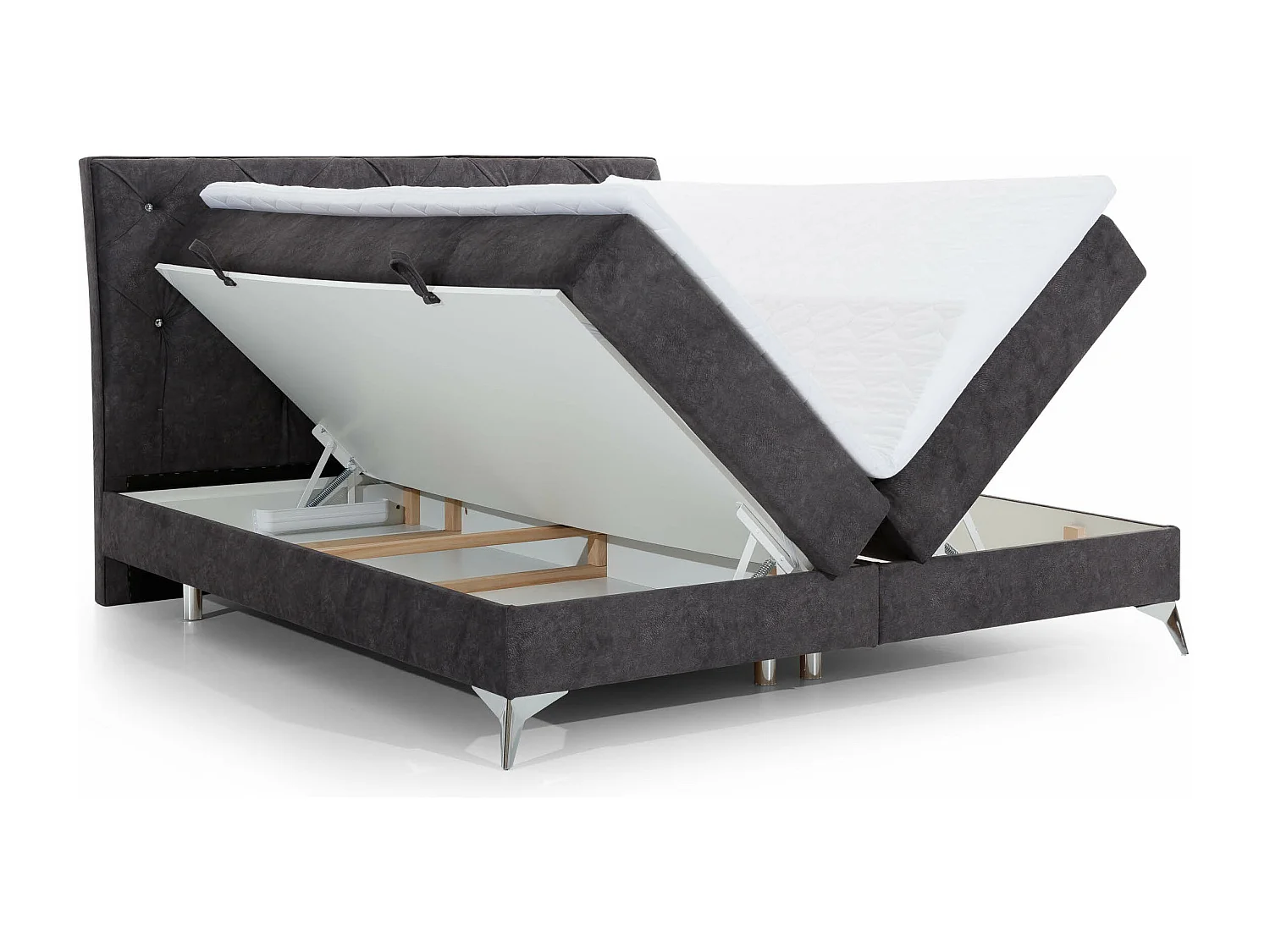 Continental design bed met strass gevoerd hoofdbord in lichtbeige kunstleer Banky-Slapen 160x200cm