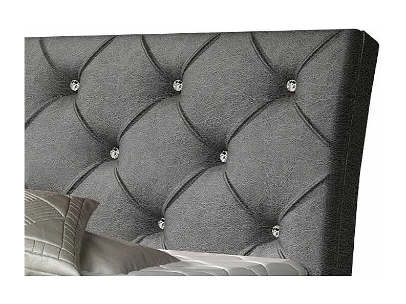 Lit design continental avec tête de lit capitonnée strass tissu gris anthracite Banky-180x200