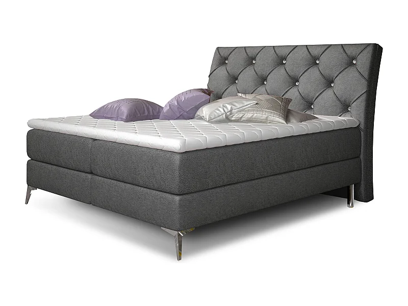 Lit design continental avec tête de lit capitonnée strass tissu gris anthracite Banky-180x200