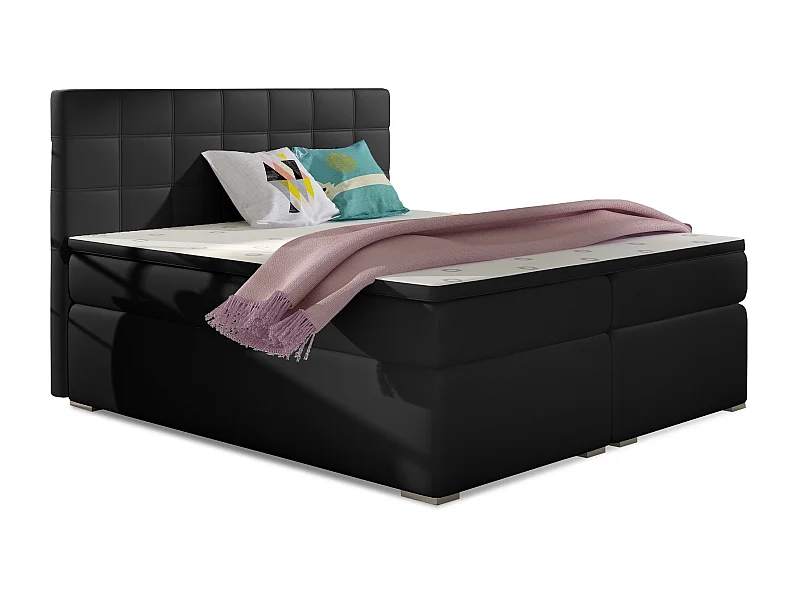 Lit chambre d'hôtel avec matelas simili cuir noir Alko-140x200