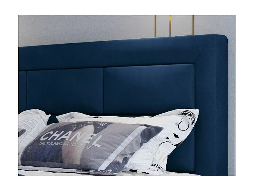 Lit continental velours bleu pétrole Balore-Couchage 180x200 cm