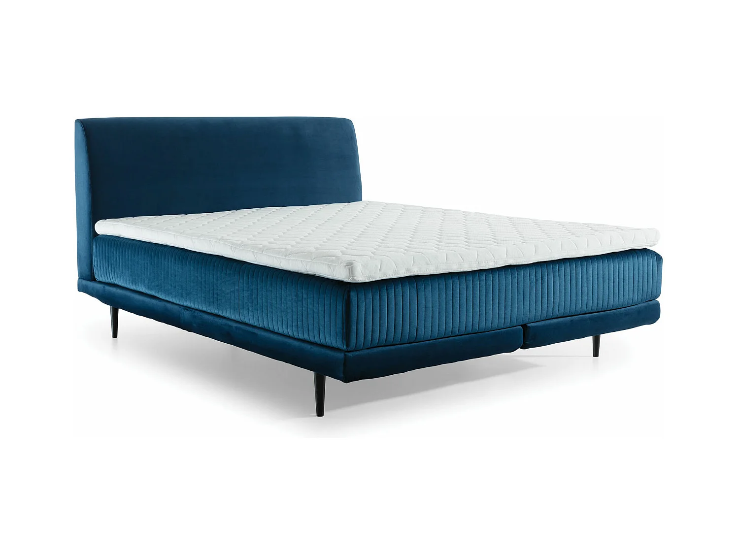 Lit boxspring 140x200 velours bleu foncé sommier et matelas inclus Mastera