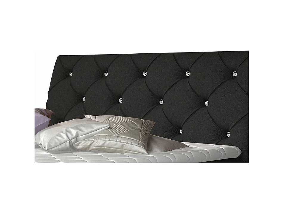 Continental designbed met strass gevoerd hoofdeinde in zwarte Banky-stof-Slapen 140x200cm