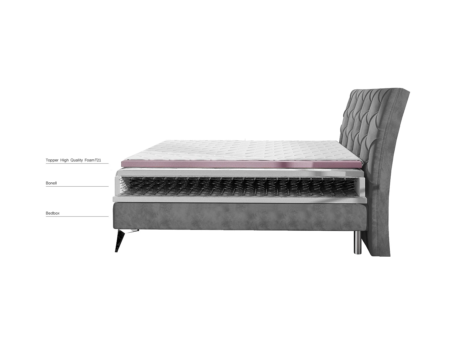 Continental designbed met strass gevoerd hoofdeinde in zwarte Banky-stof-Slapen 140x200cm