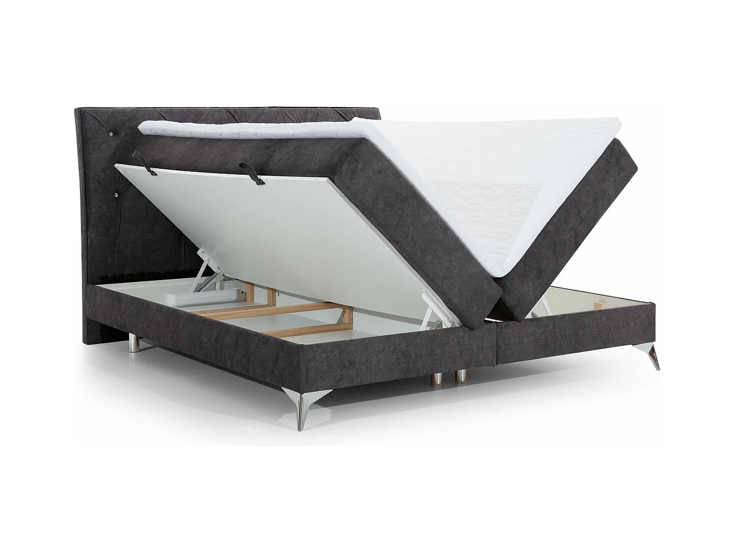 Continental designbed met strass gevoerd hoofdeinde in zwarte Banky-stof-Slapen 140x200cm