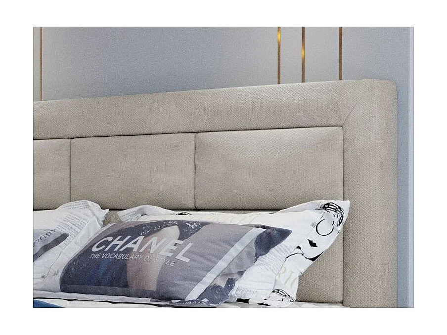 Lit continental velours beige Balore-Couchage 140x200 cm