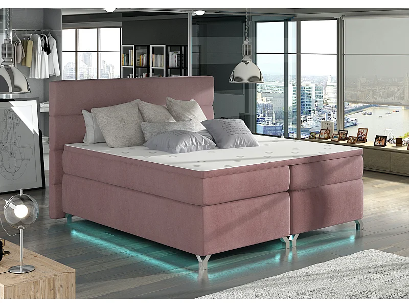 Lit boxspring 180x200 velours rose Mador