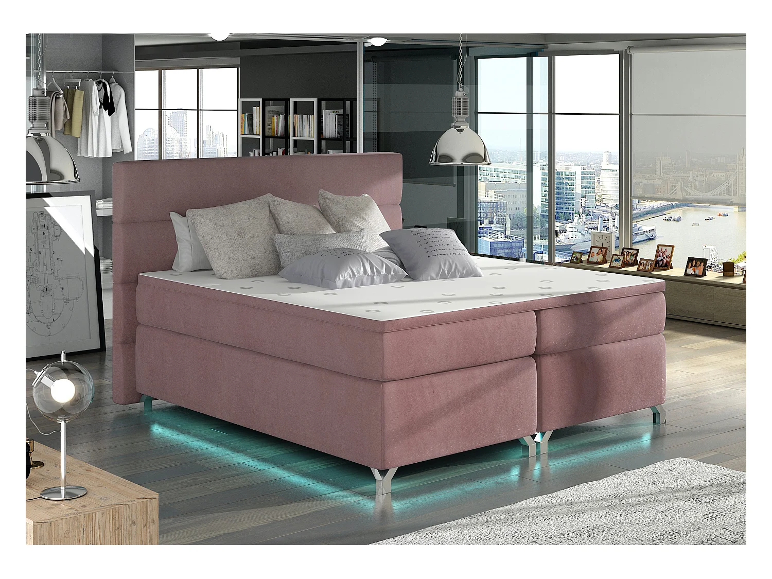 Lit boxspring 180x200 velours rose Mador