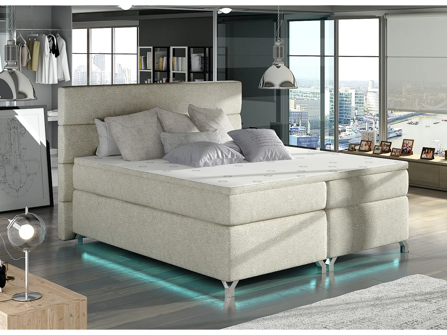 Boxspringbed 180x200 cm Mador crème stof