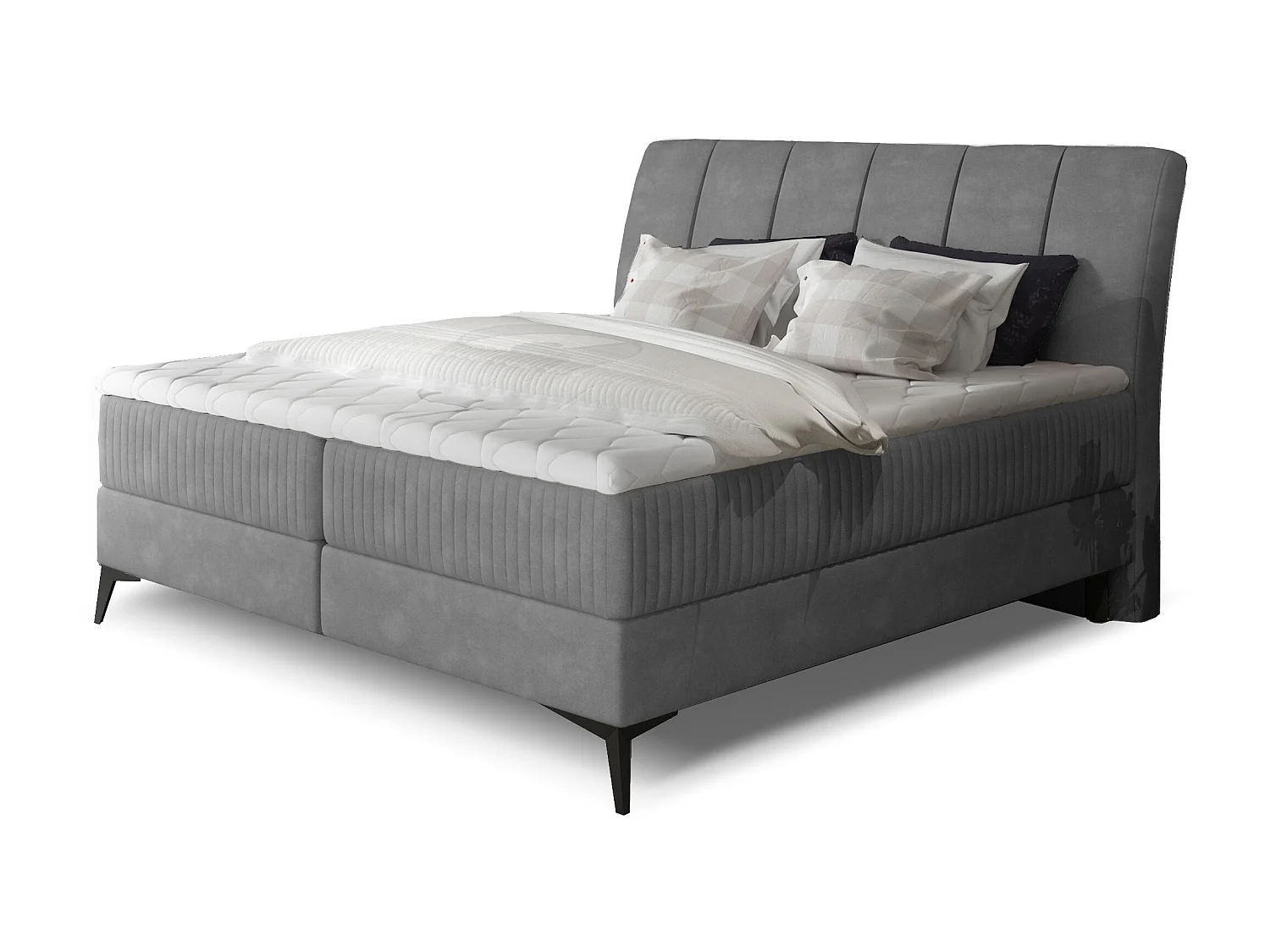 Lit continental moderne avec matelas velours gris Brato-180x200