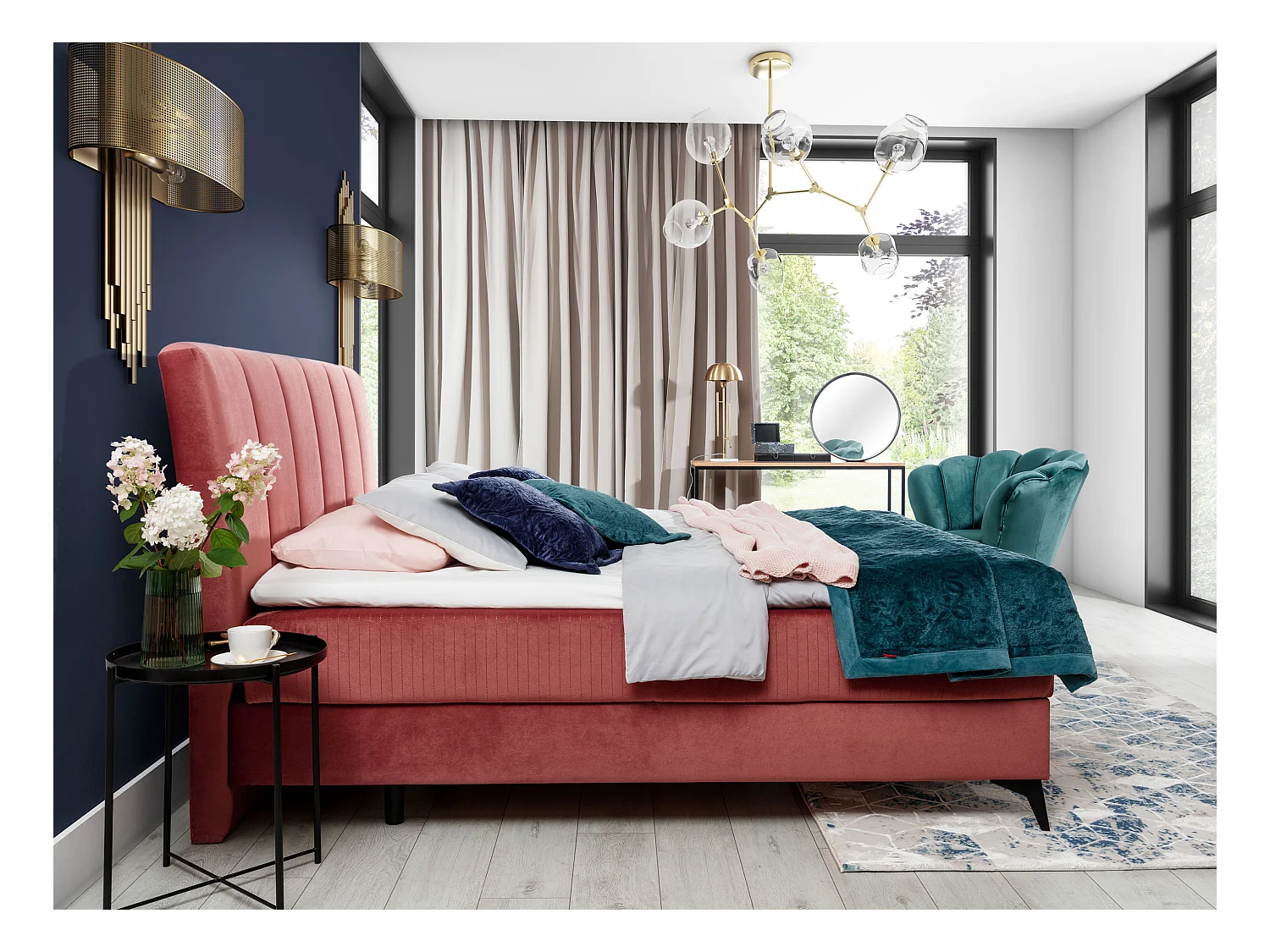 Lit continental moderne avec matelas velours gris Brato-180x200