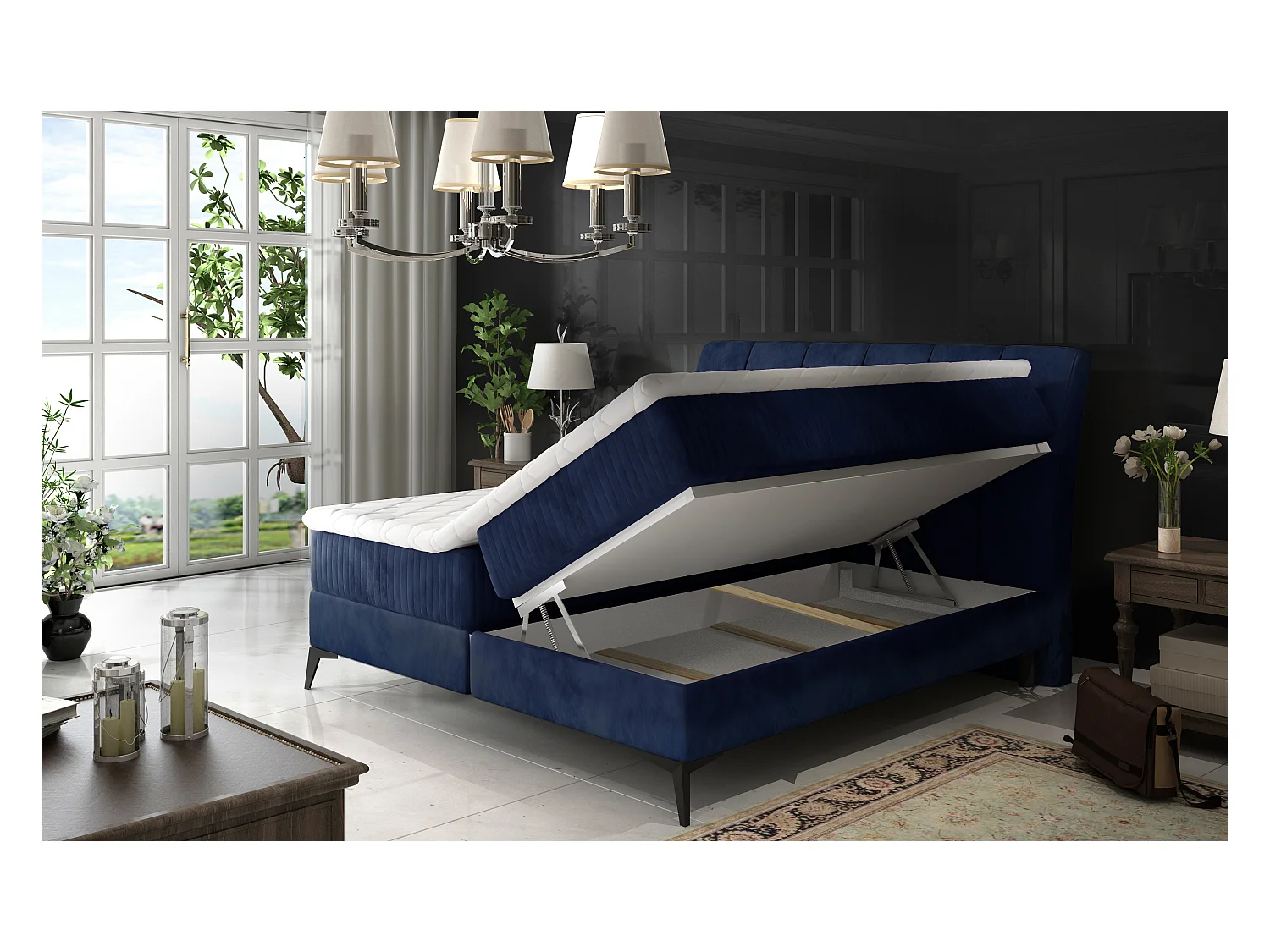 Modern continentaal bed met grijze fluwelen matras Brato-Slapen 180x200cm