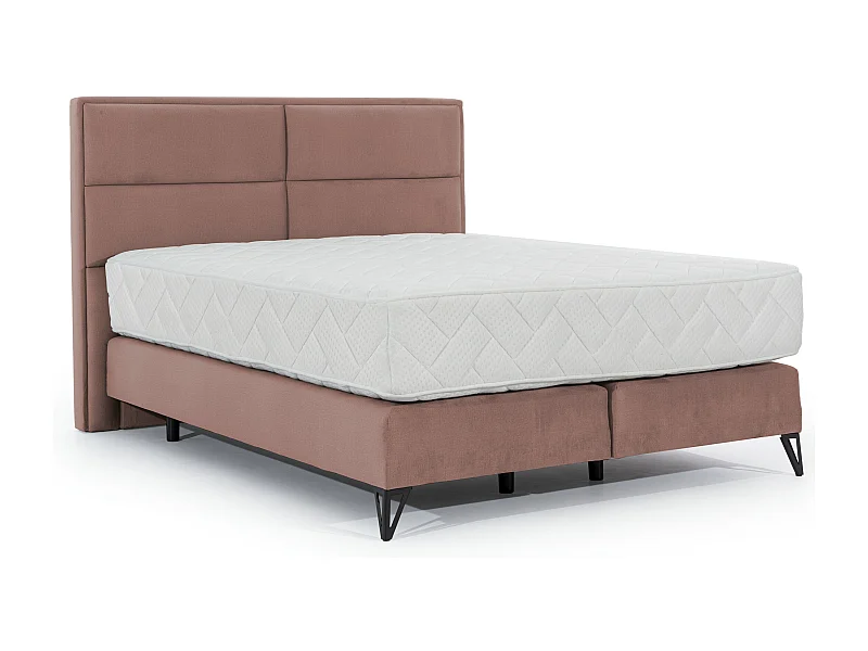 Lit continental tissu rose Tiempo avec matelas 30cm en latex et pied métal noir-160x200