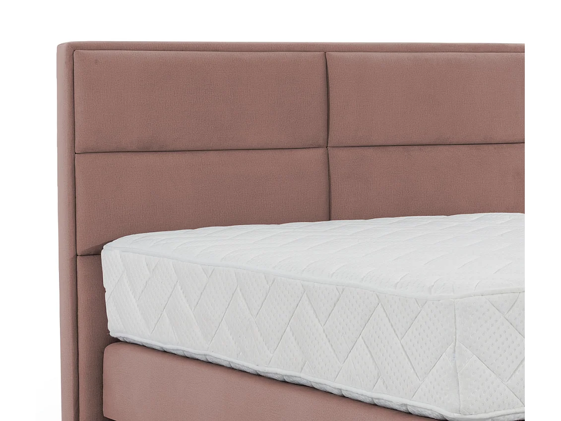 Lit continental tissu rose Tiempo avec matelas 30cm en latex et pied métal noir-160x200