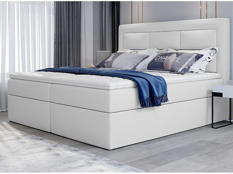 Lit continental simili cuir blanc Balore-Couchage 180x200 cm
