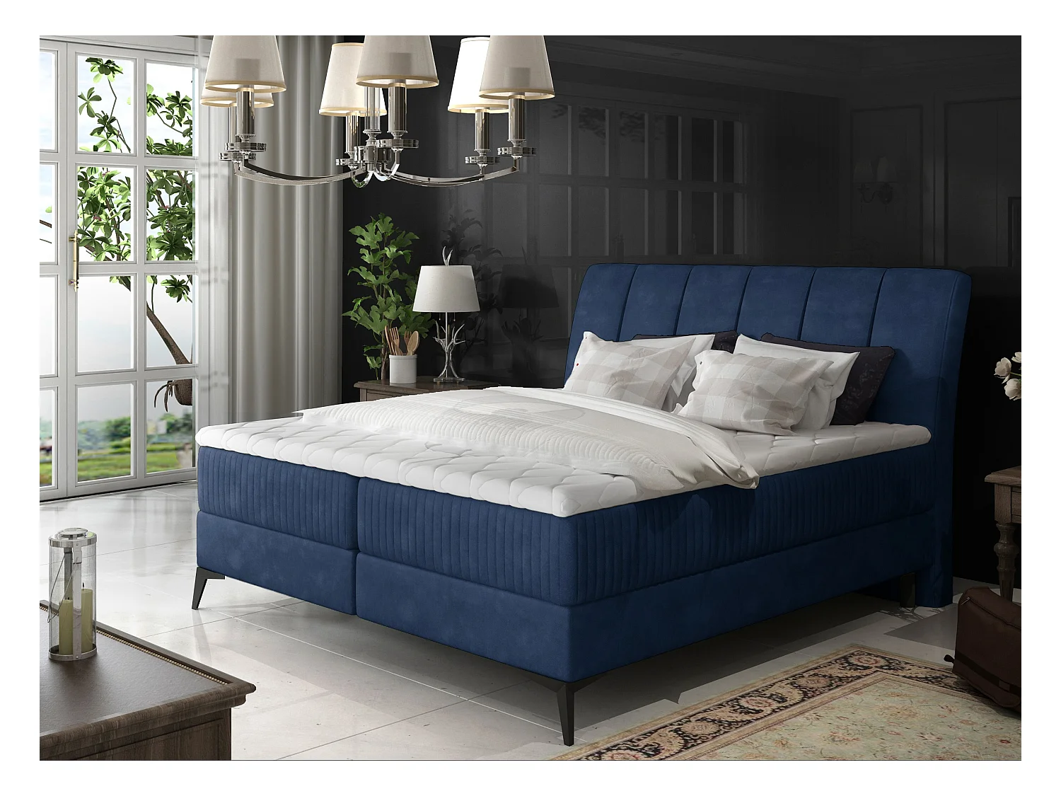 Lit continental moderne avec matelas velours bleu Brato-140x200