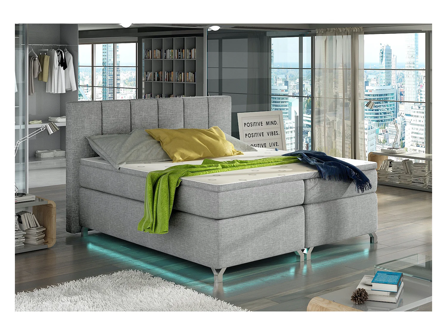 Lit boxspring 160x200 tissu gris clair Balfor
