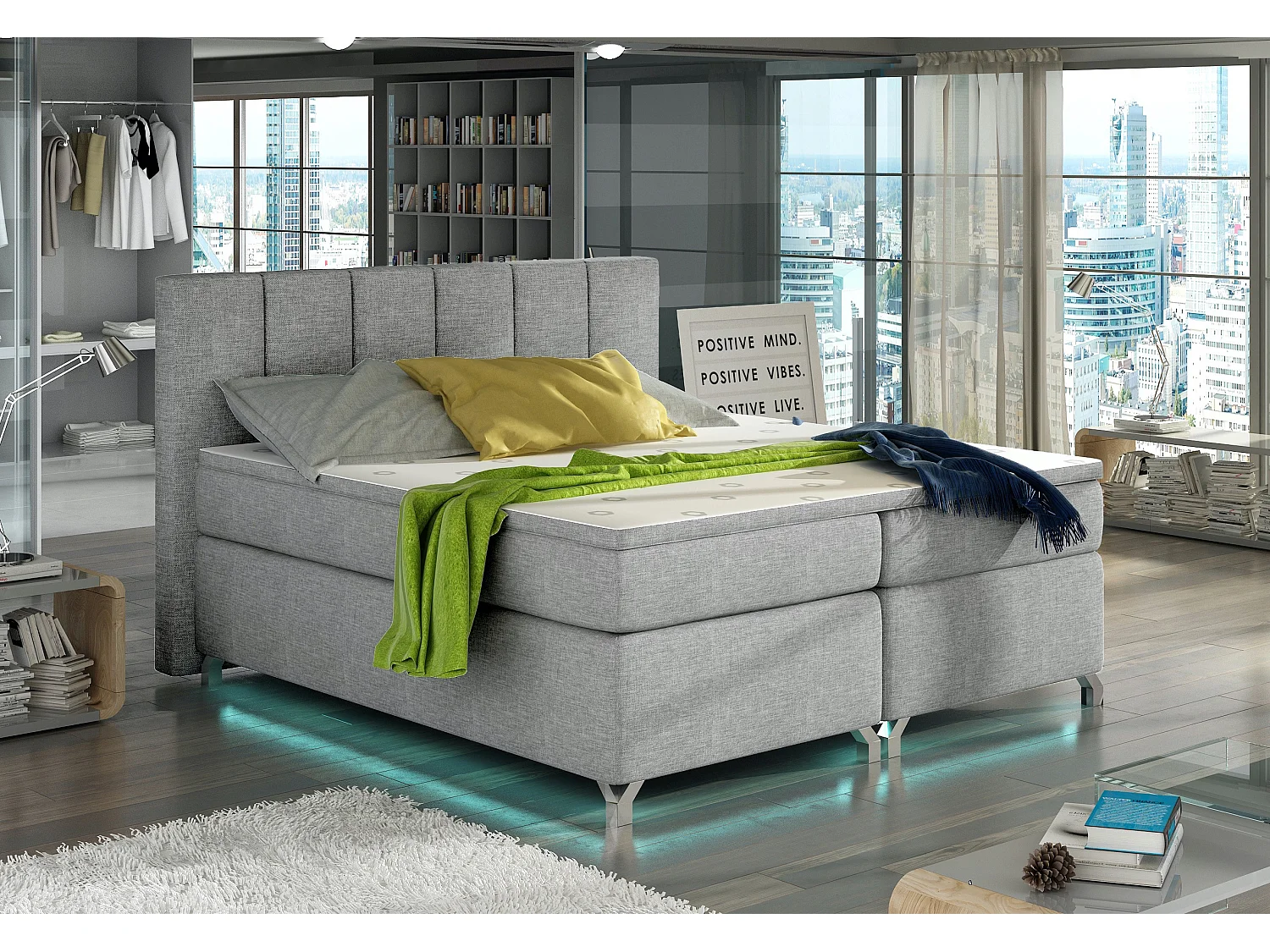 Lit boxspring 160x200 tissu gris clair Balfor