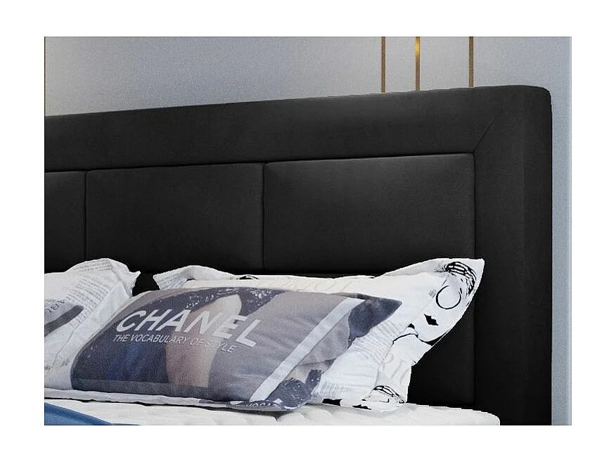 Lit continental velours noir Balore-Couchage 180x200 cm