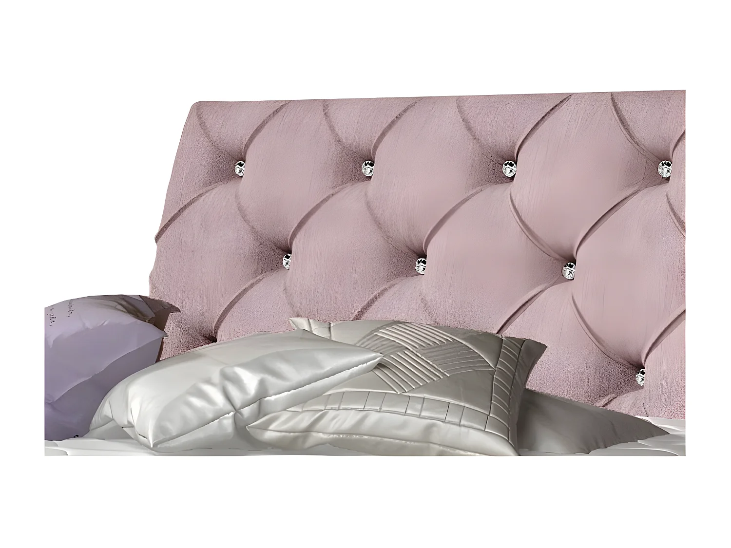 Lit design continental avec tête de lit capitonnée strass tissu rose Banky-160x200