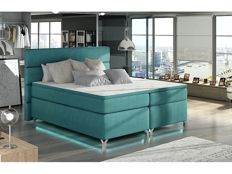 Lit boxspring 140x200 tissu vert émeraude Mador