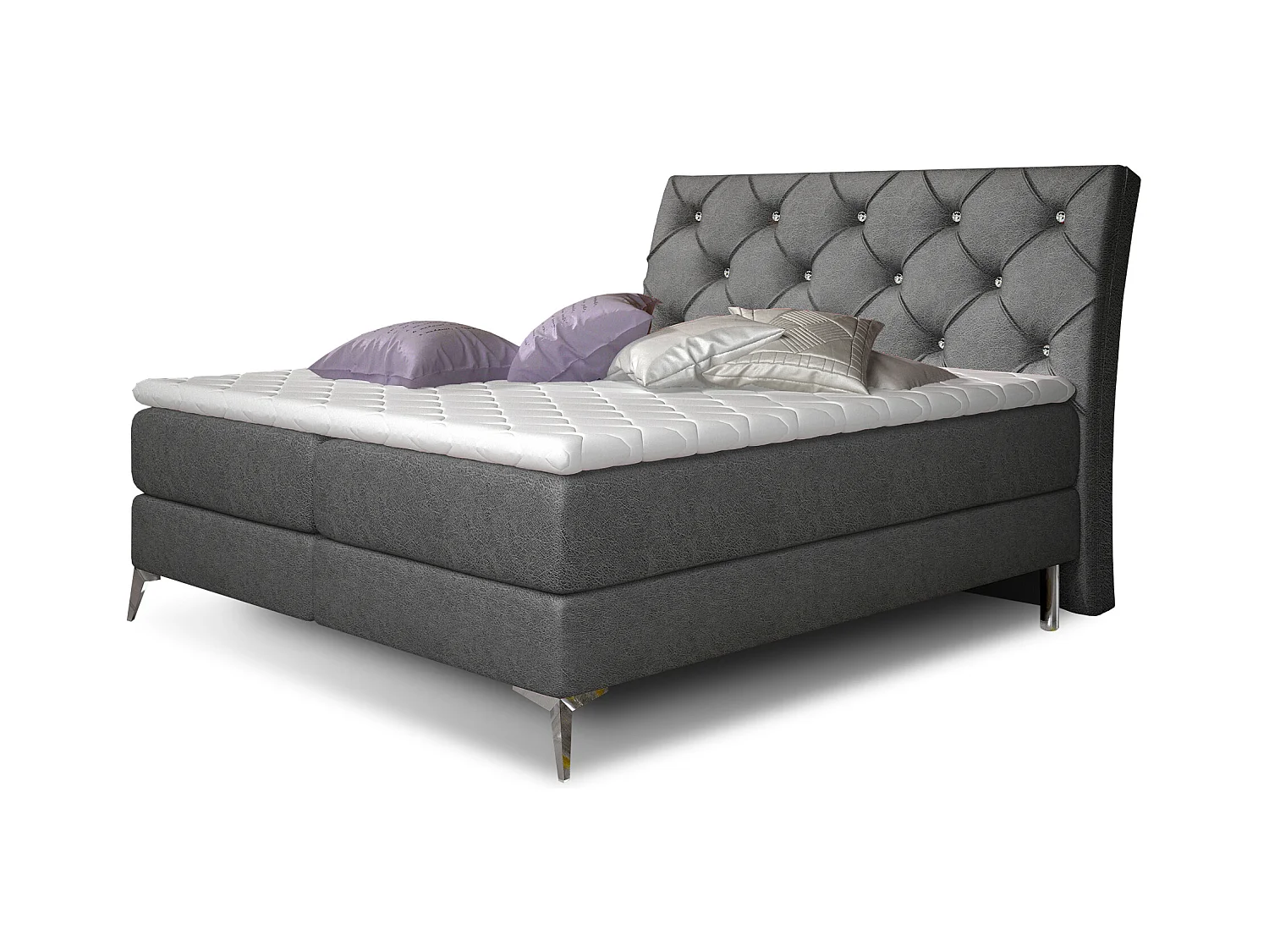 Lit design continental avec tête de lit capitonnée strass tissu gris anthracite Banky-160x200