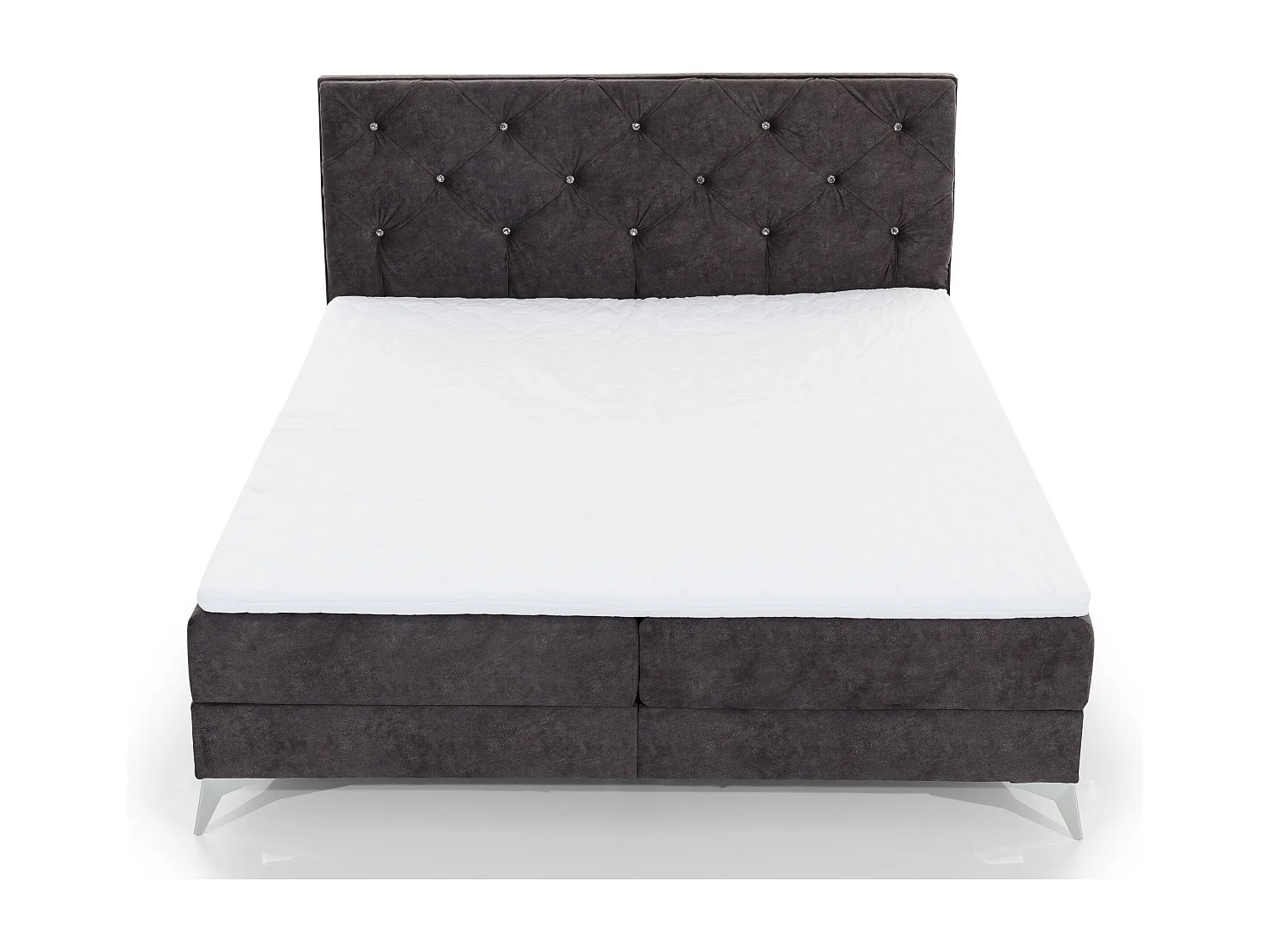 Lit design continental avec tête de lit capitonnée strass tissu gris anthracite Banky-160x200