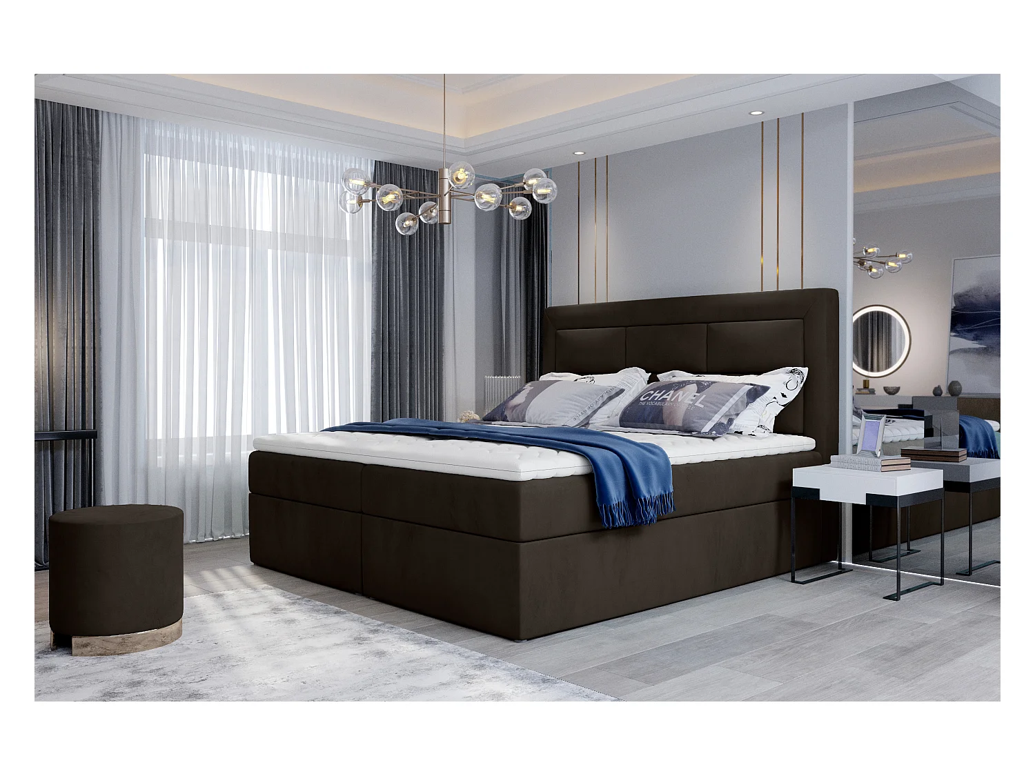 Lit continental velours marron Balore-Couchage 180x200 cm