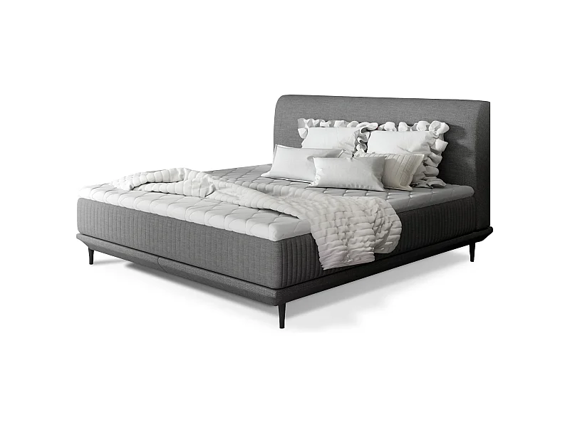 Lit boxspring 140x200 tissu gris foncé sommier et matelas inclus Mastera