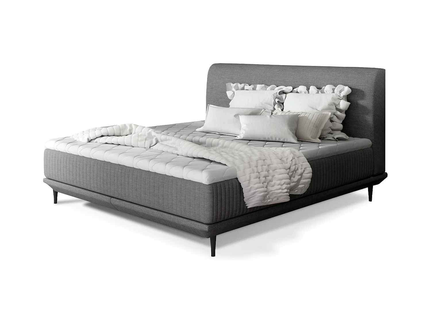Lit boxspring 140x200 tissu gris foncé sommier et matelas inclus Mastera
