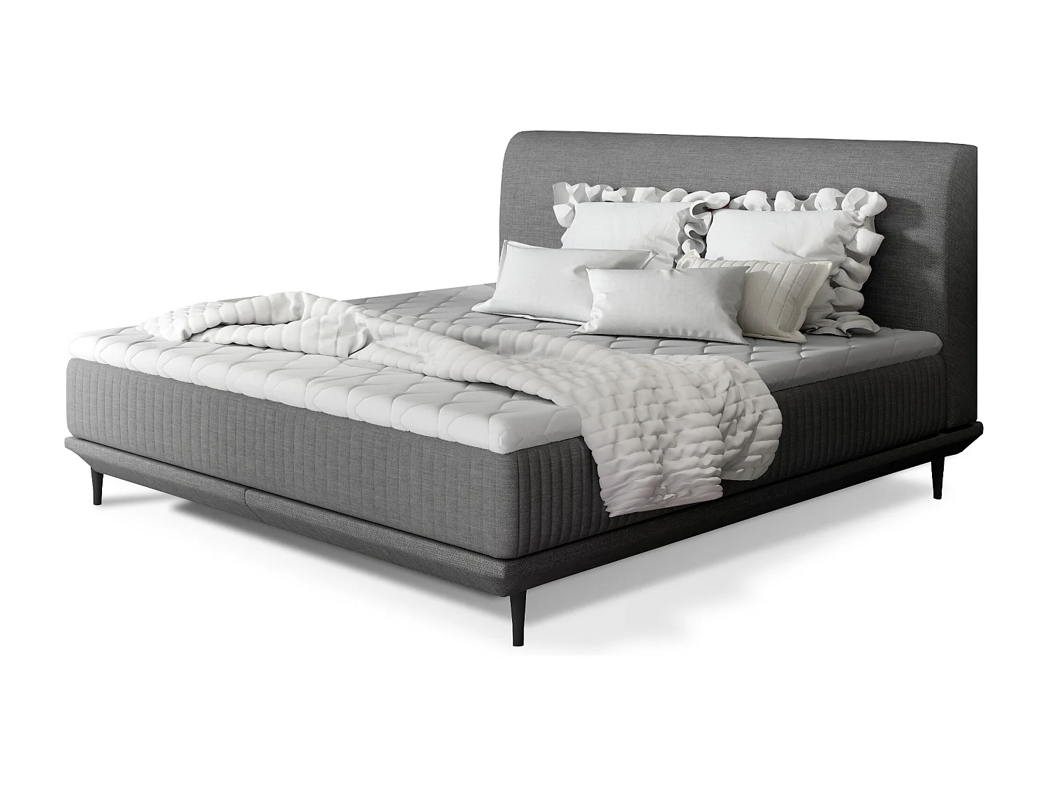 Lit boxspring 140x200 tissu gris foncé sommier et matelas inclus Mastera
