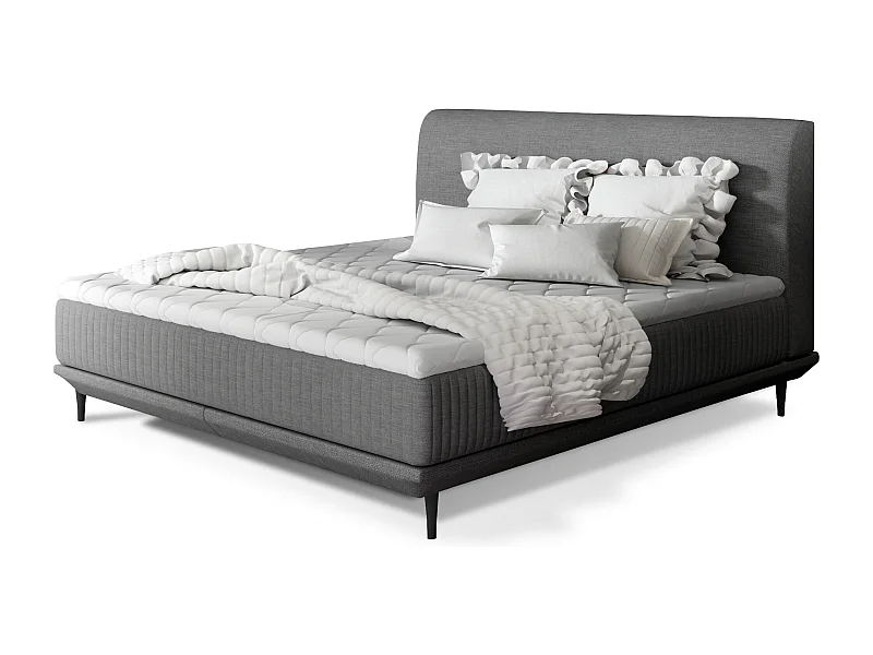 Lit boxspring 140x200 tissu gris foncé sommier et matelas inclus Mastera