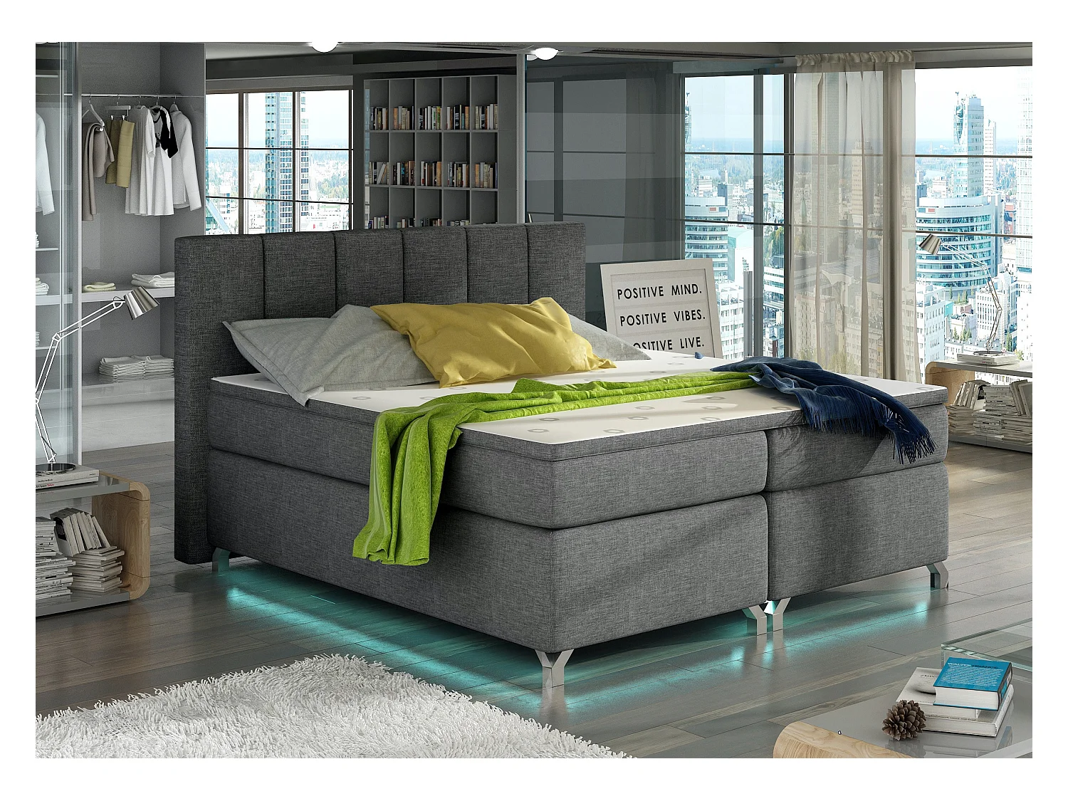 Lit boxspring 140x200 tissu anthracite Balfor