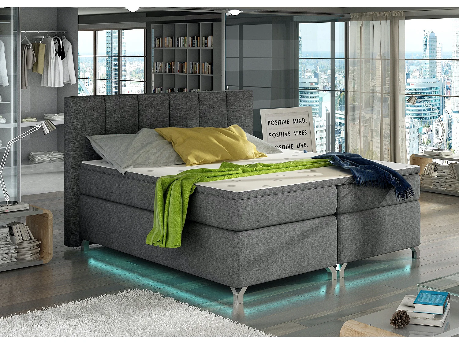 Lit boxspring 140x200 tissu anthracite Balfor