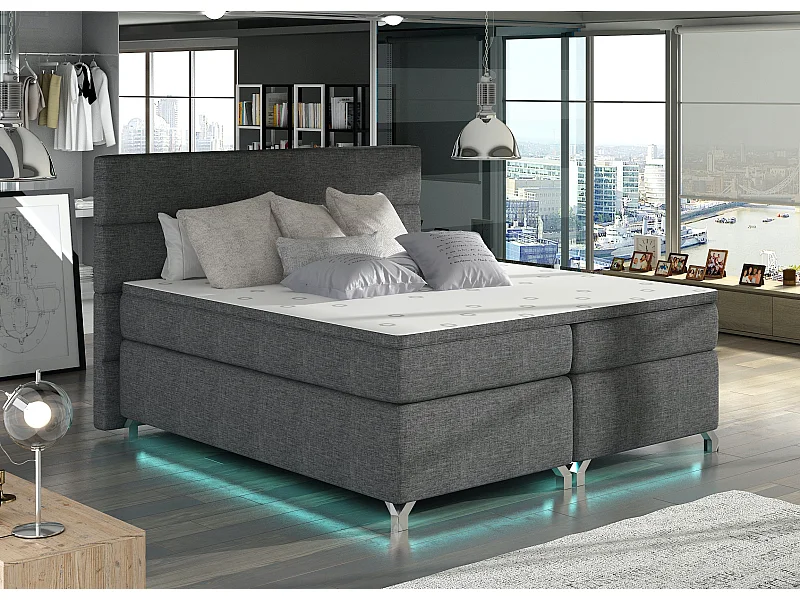 Lit boxspring 160x200 tissu anthracite Mador