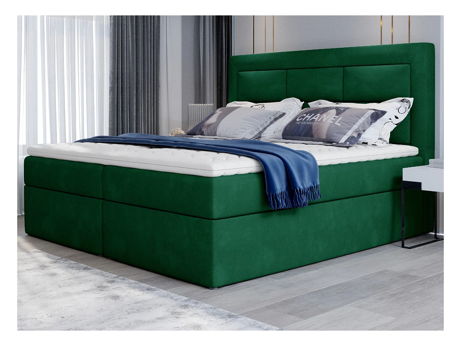 Lit continental velours vert Balore-Couchage 160x200 cm