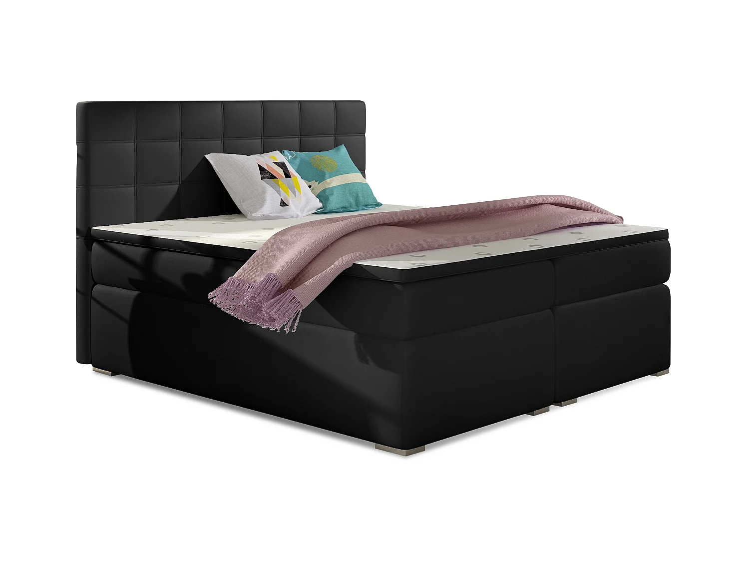 Lit chambre d'hôtel avec matelas simili cuir noir Alko-160x200