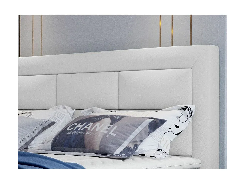 Lit continental simili cuir blanc Balore-Couchage 160x200 cm