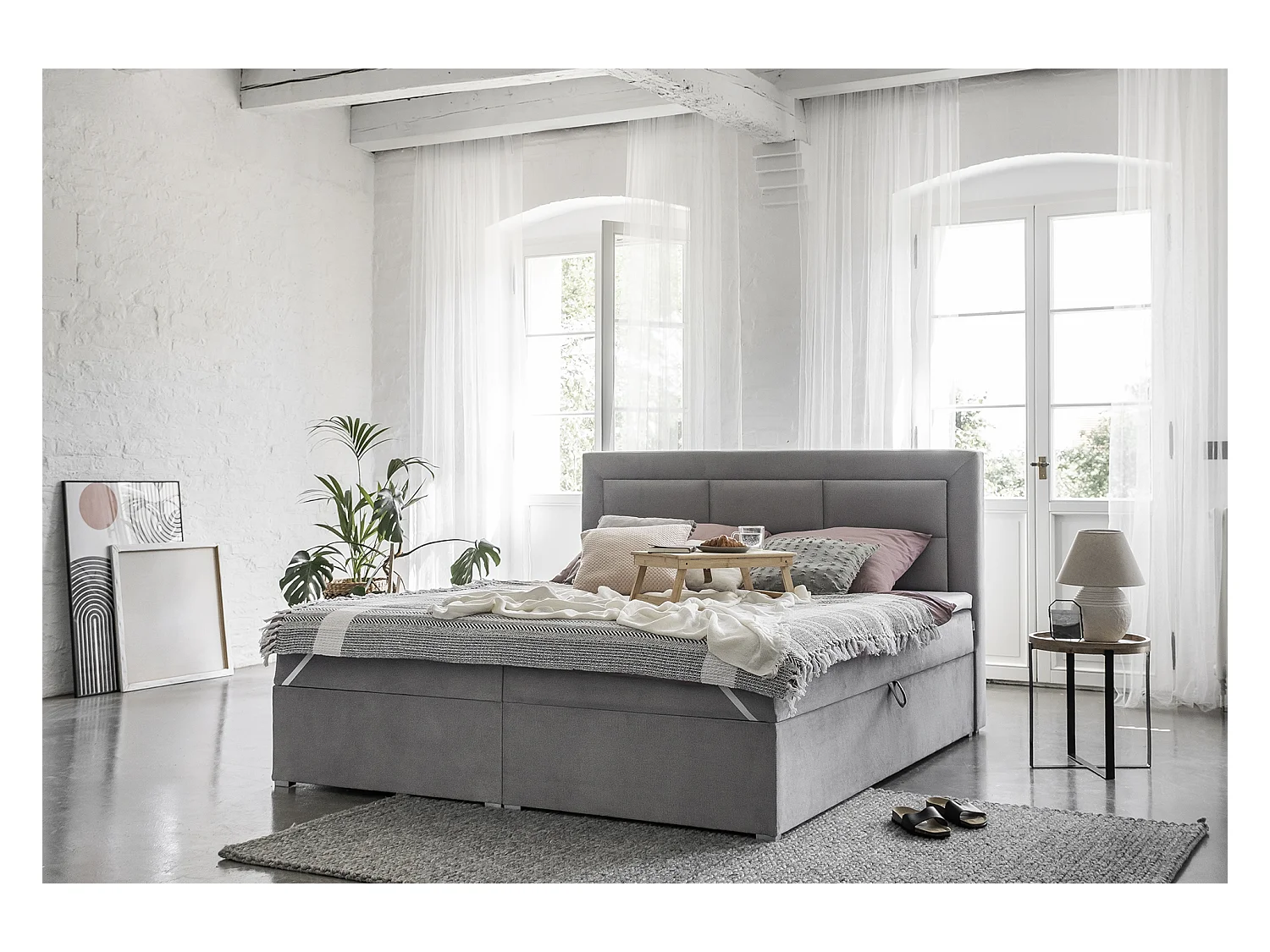 Balore wit kunstleer continentaal bed-Slapen 160x200cm