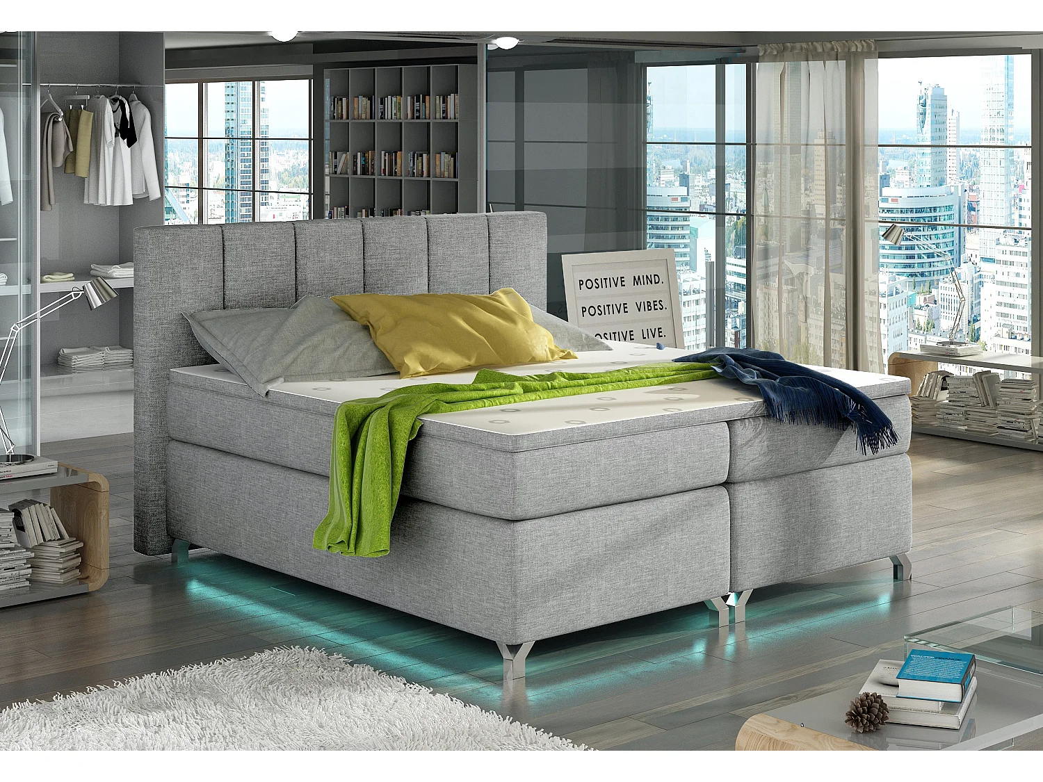 Lit boxspring 140x200 tissu gris clair Balfor