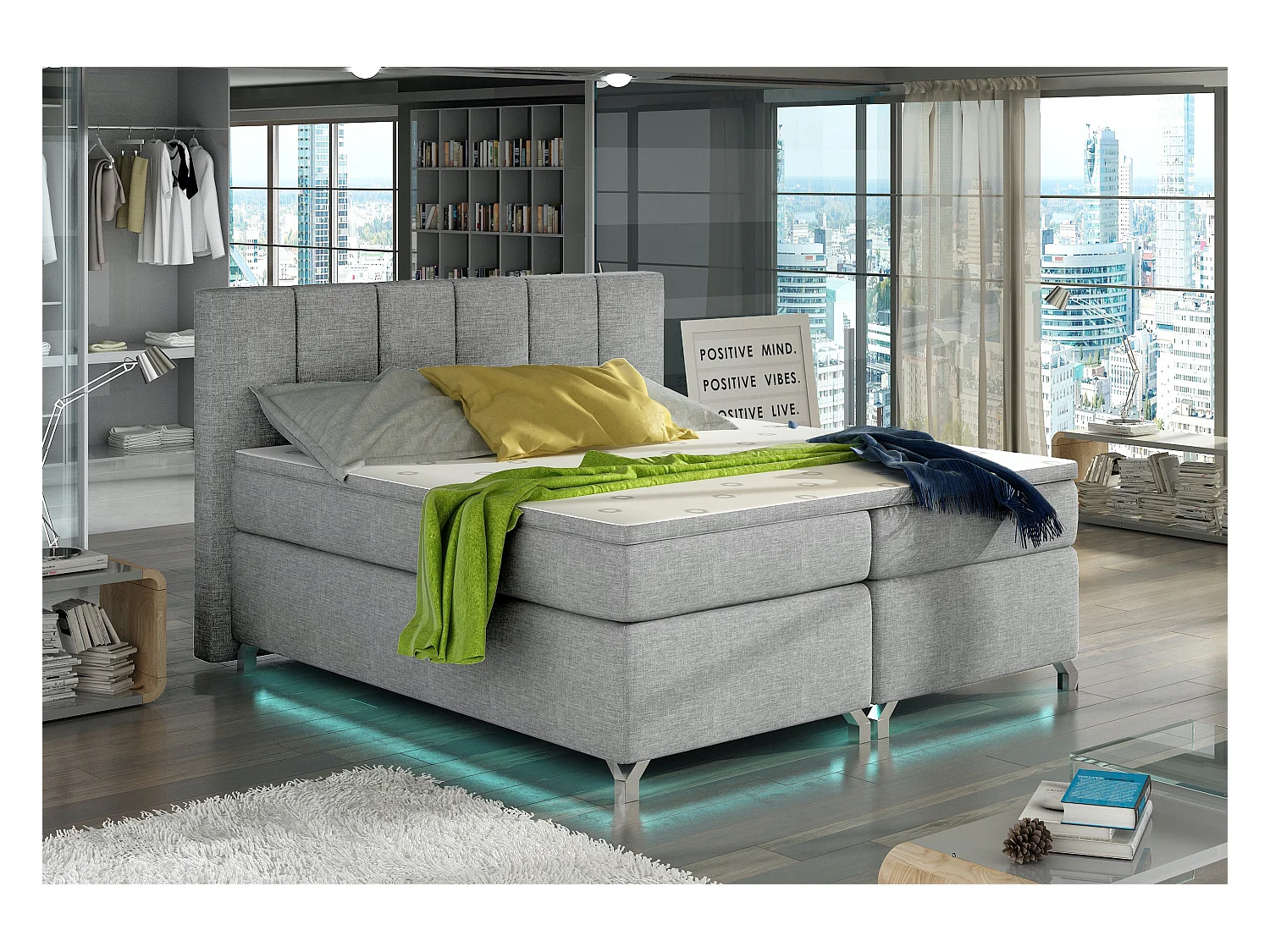 Lit boxspring 140x200 tissu gris clair Balfor